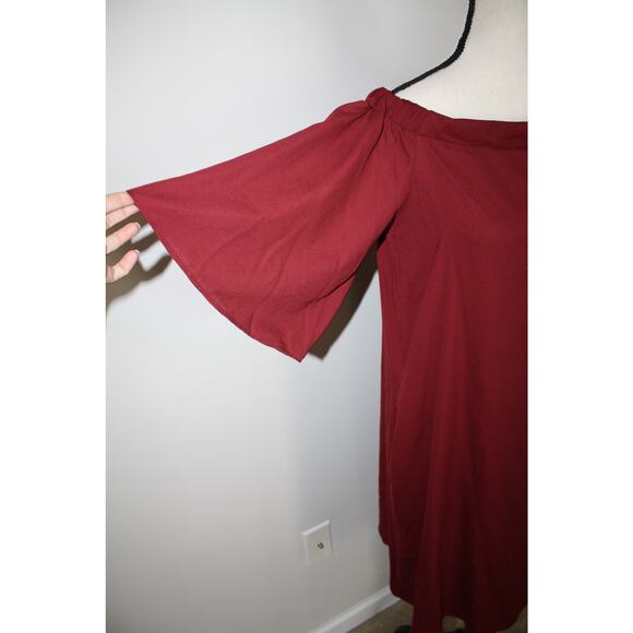 Goldspark Women's Medium Burgundy Dress Pockets Off the Shoulder Flare Sleeves - Picture 7 of 11